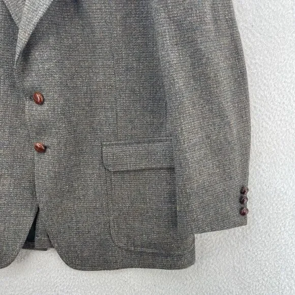 Vintage Kingsridge Tweed Blazer Mens 44R Wool Preppy Academia Leather Button USA - Picture 5 of 12